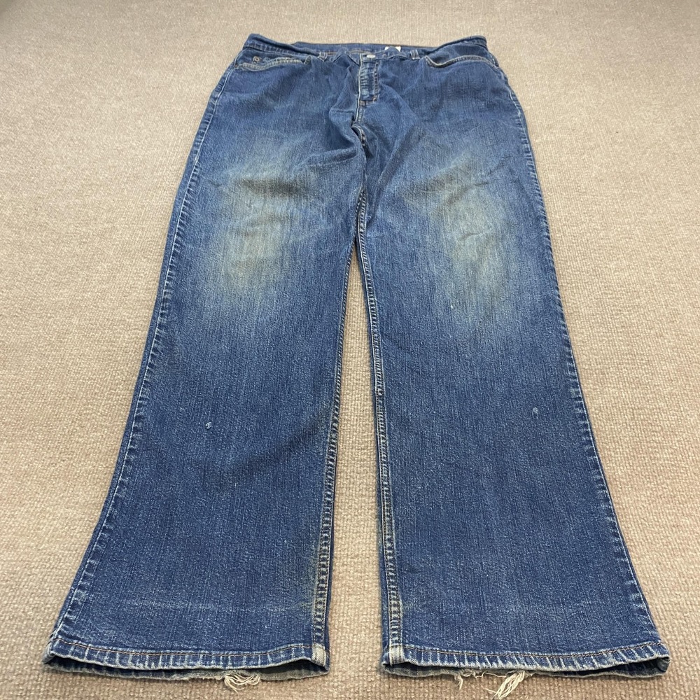 VTG Levis 505 Straight Jeans Womens 16 Blue Mid Rise Distressed Stretch Denim